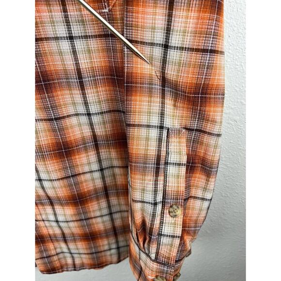 Duluth Trading Large Orange Plaid Long Sleeve Button Down Shirt - Picture 5 of 9